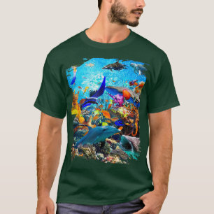 Camiseta Peixes Do Mar De Coral De Tartaruga De Golfinho Oc