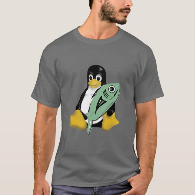 CAMISETA PEIXES DO PINGUIM DE LINUX TUX (Frente)