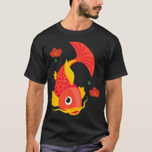 Camiseta Peixes dourados com nadadeiras fluídas e flores ve