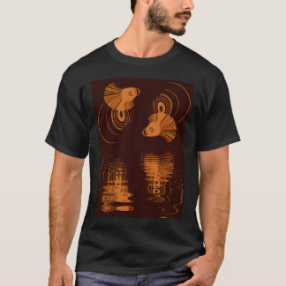 Camiseta peixes dourados laranja brilhantes gêmeos com ondu