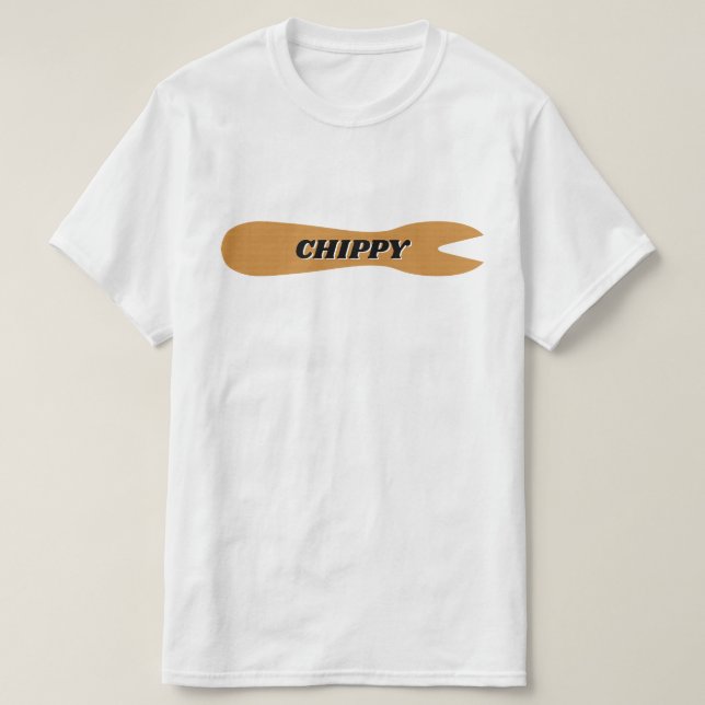Camiseta Peixes e Chips Compram Fork de Madeira (Frente do Design)