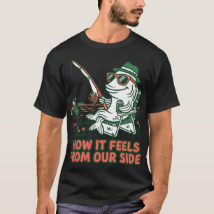 Camiseta Peixes Engraçados Pegam Pescador Inversão de Papéi