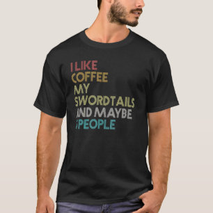 Camiseta Peixes Espada-cauda Café Aquário Texto Retrô Vinta