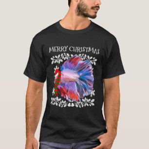 Camiseta Peixes Felizes Ornamento de Natal Betta Fish Ugly