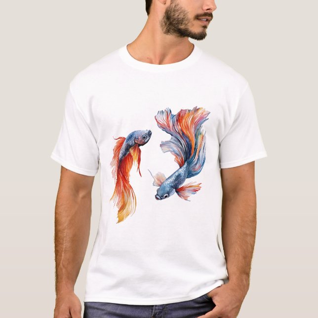 Camiseta Peixes, Gêmeos, Aquarela, Arte Mural Siameses (Frente)