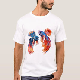 Camiseta Peixes, Gêmeos, Aquarela, Arte Mural Siameses