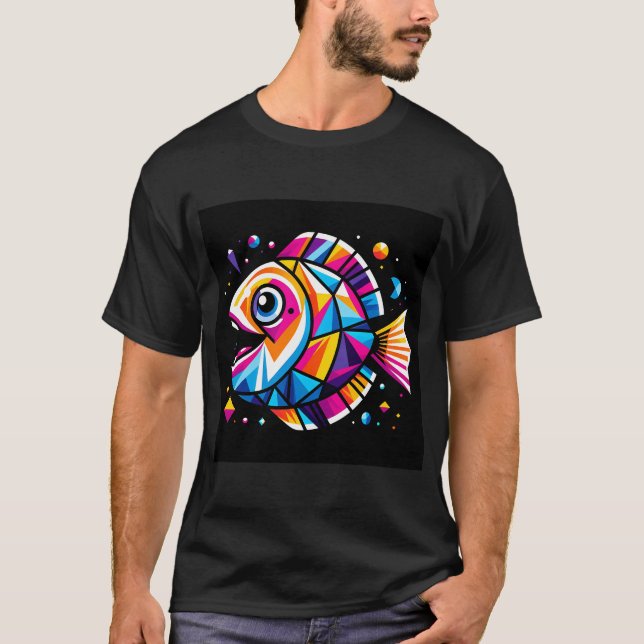 Camiseta Peixes geométricos coloridos (Frente)