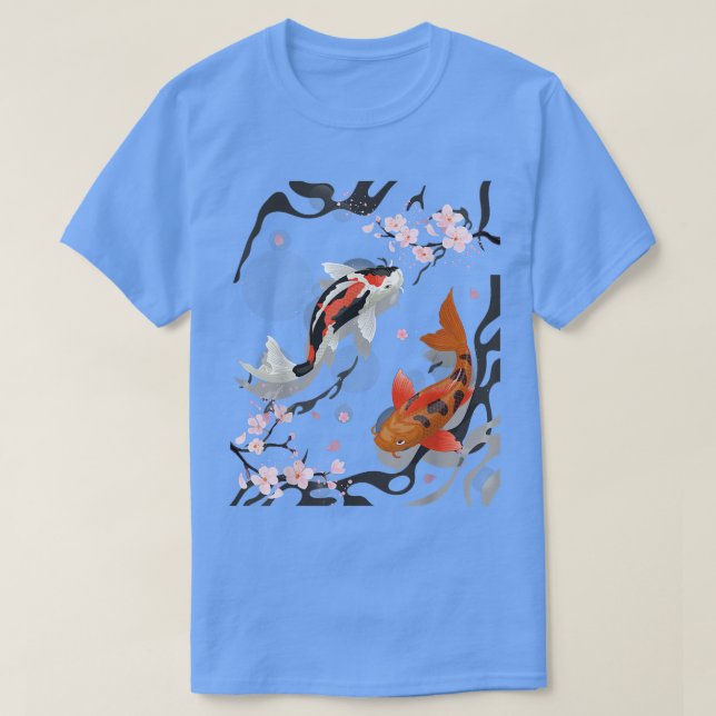 Camiseta Peixes Koi com Japões Flores Sakura do Blossom de  (Frente do Design)