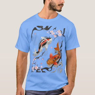 Camiseta Peixes Koi com Japões Flores Sakura do Blossom de 