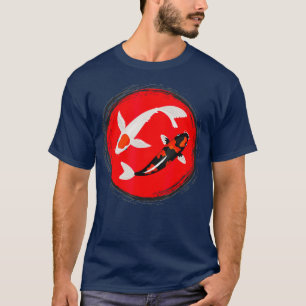 Camiseta Peixes Koi do Japão com Design de bandeira japones