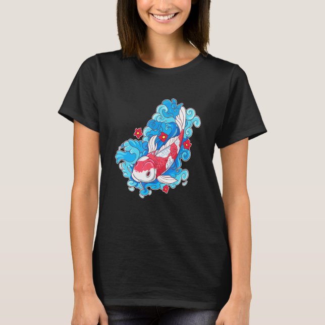 Camiseta Peixes Koi E Flores Japoneses (Frente)