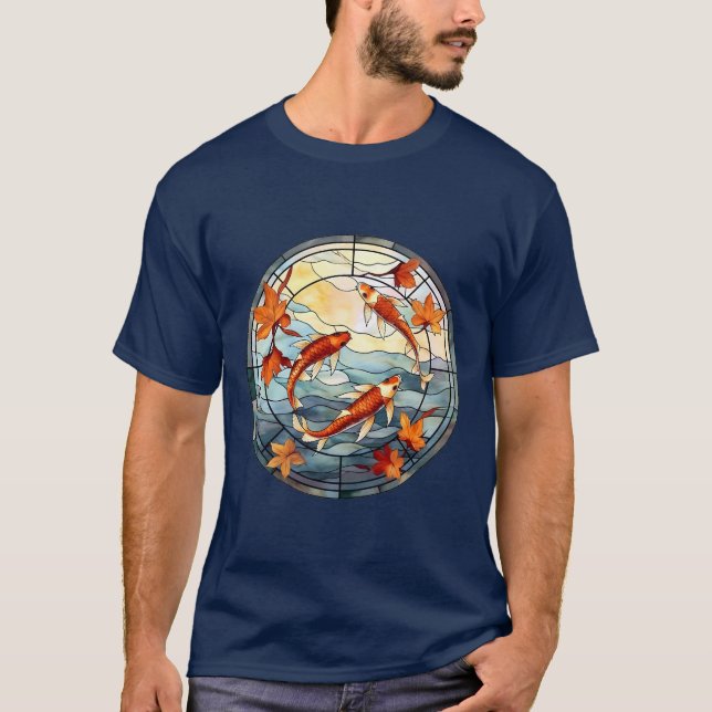 Camiseta Peixes Koi japoneses e Folhas de outono (Frente)