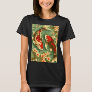 Camiseta Peixes Koi Japoneses Flores de Cerejeira Sakura Ar
