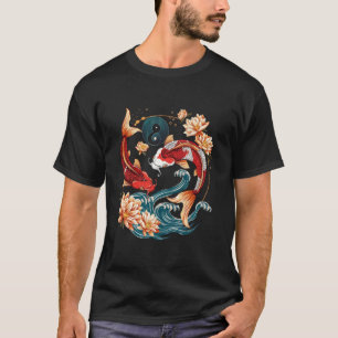 Camiseta Peixes Koi Japoneses Flores de Lótus Vintage