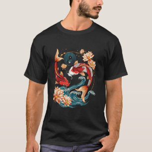Camiseta Peixes Koi Japoneses Flores de Lótus Vintage
