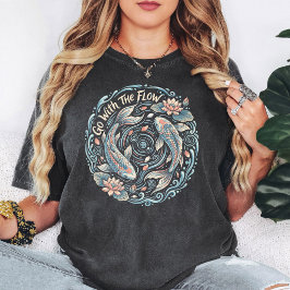 Camiseta Peixes Koi Vá Com o Fluxo Arte de Lótus