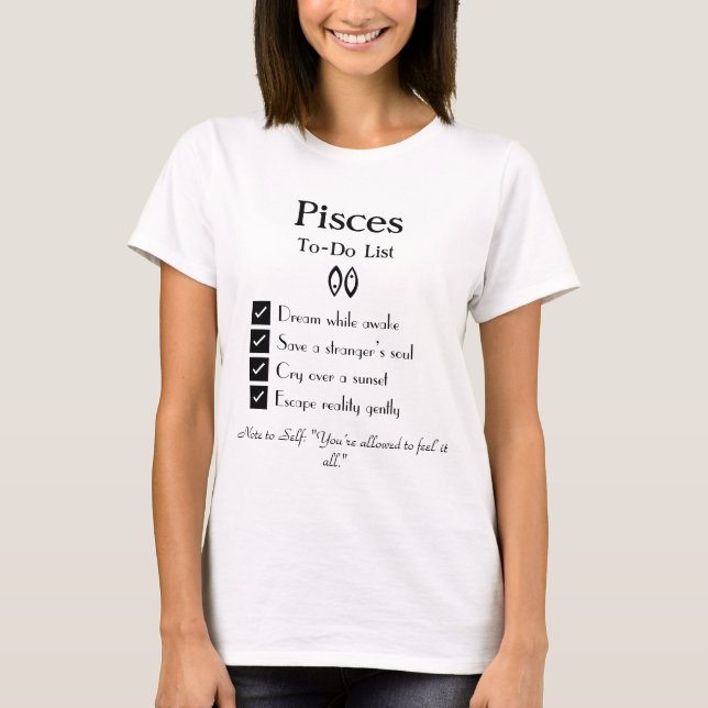 Camiseta Peixes - Lista de Tarefas Pendentes (Frente)