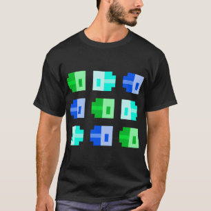 Camiseta Peixes Minúsculos em Pixel, Verde Ciano Azul