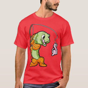 Camiseta Peixes na pesca com vara de pesca e