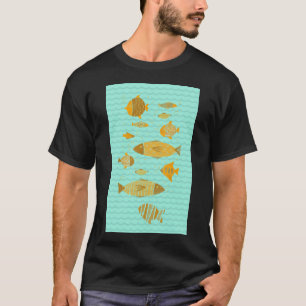 Camiseta Peixes nadando em um mar azul