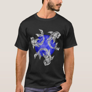 Camiseta Peixes Prateados no Círculo Azul