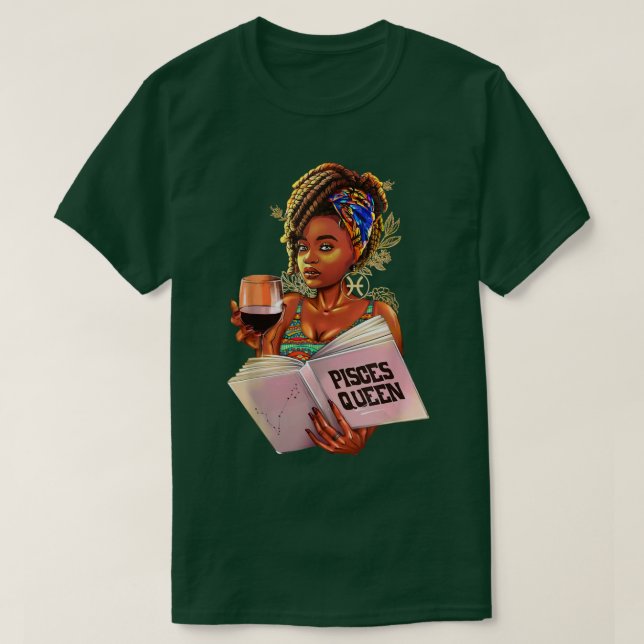 Camiseta Peixes Rainha Afro Bloqueia Rapariga Zodíaca Sinal (Frente do Design)