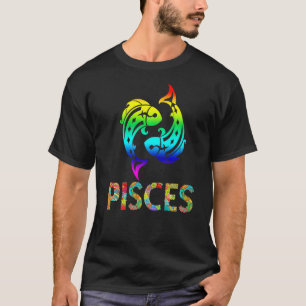 Camiseta Peixes Símbolo Zodiac Padrão de Peixe Colorido
