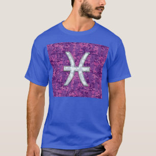 Camiseta Peixes Símbolo Zodíaco no Camo Digital Rosa da F