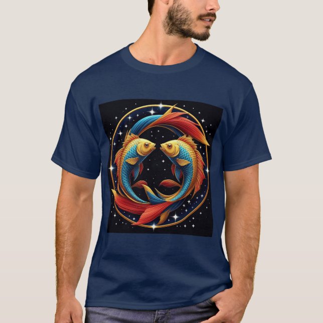Camiseta Peixes Sinal de Zodíaco em Estilo Artístico Cósmic (Frente)