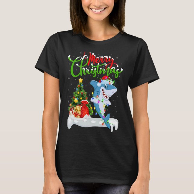 Camiseta Peixes-Tubarão Decorrem Papais noeis Shark Christm (Frente)