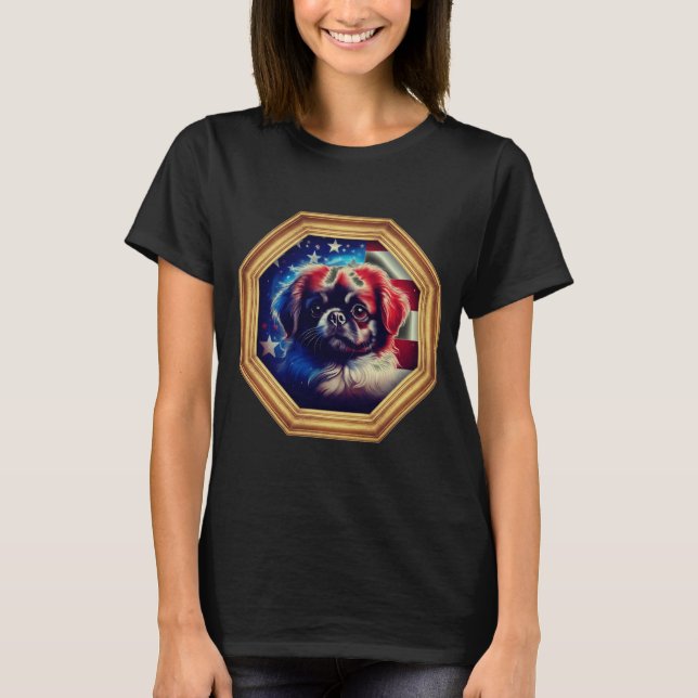 Camiseta pekingese Dog American Flag Gold Frame (Frente)