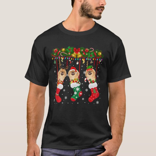 Camiseta Pekingese Em Sock Xmas Reindeer Papais noeis ELF D (Frente)