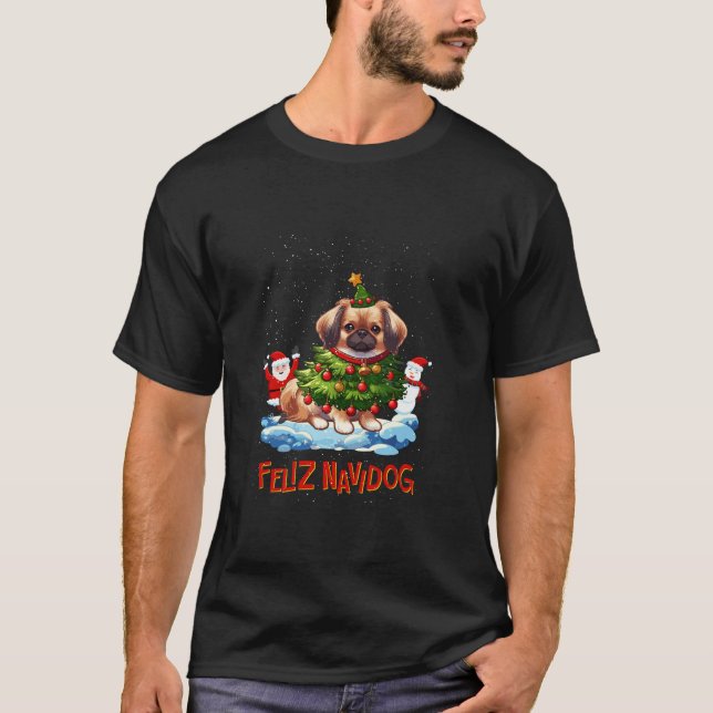 Camiseta Pekingese Feliz Árvore de Natal Cachorro X Mas Do (Frente)