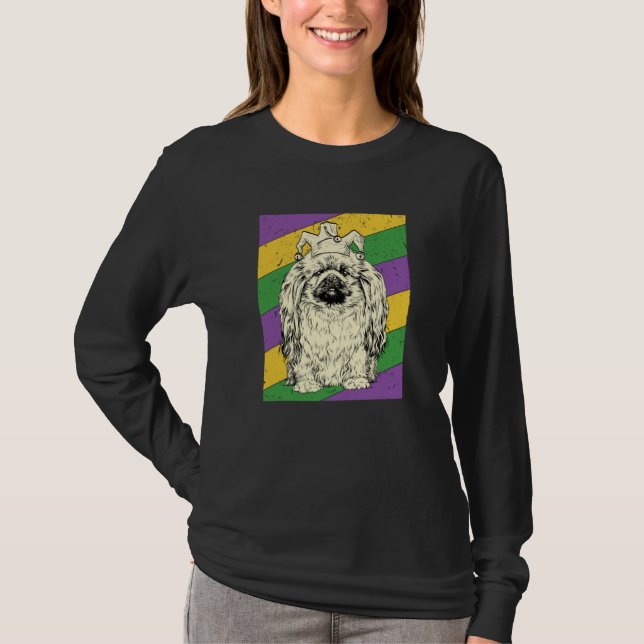 Camiseta Pekingese Jester Mardi Gras Dog Mom or Dad (Frente)