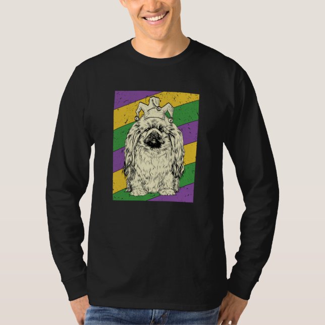 Camiseta Pekingese Jester Mardi Gras Dog Mom or Dad (Frente)