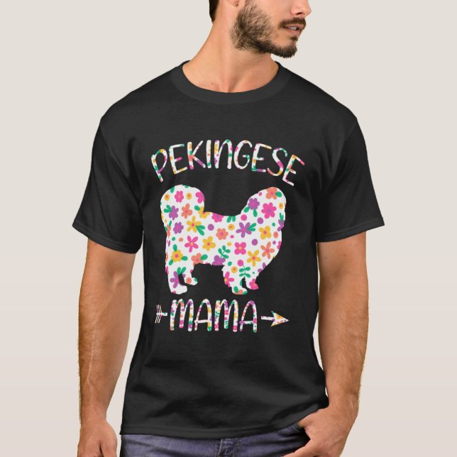 Camiseta Pekingese Mama Floral Dog Mom Mothers Day (Frente)
