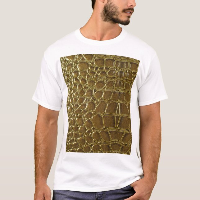 Camiseta Pele Crocodilo: Detalhe da Textura de Fechamento (Frente)