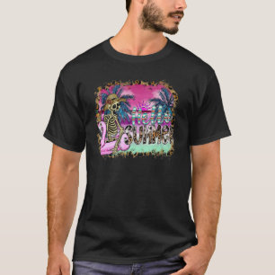 Camiseta Pele de Vaca Leopardo Olá Verão Esqueleto em Flami