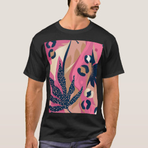 Camiseta Pele Leopardo Moderna, Floral Exótico.