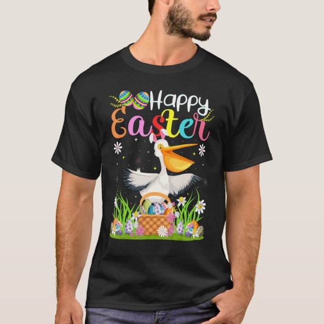Camiseta Pelican Bird Bunny Egg caçando Pelican Happy East (Frente)
