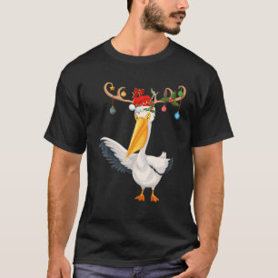 Camiseta Pelican Bird Xmas Gift Reindeer Santa Hat Pelican