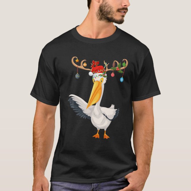 Camiseta Pelican Bird Xmas Gift Reindeer Santa Hat Pelican (Frente)