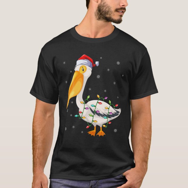 Camiseta Pelican Bird Xmas Lighting Santa Hat Pelican Chris (Frente)