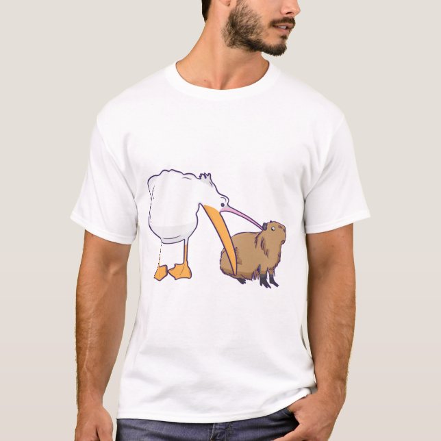 Camiseta Pelican tenta comer Capybara Funny Cute Kawaii (Frente)