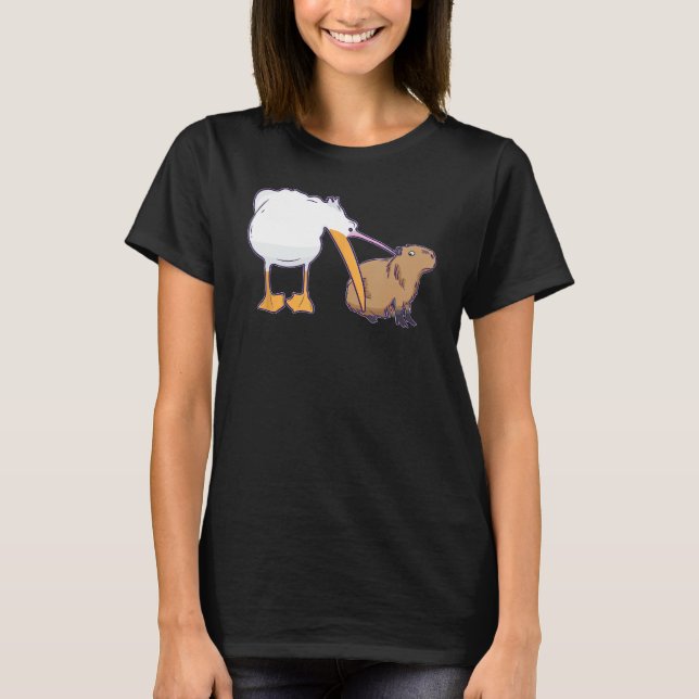 Camiseta Pelican tenta comer Capybara Funny Cute Meme (Frente)