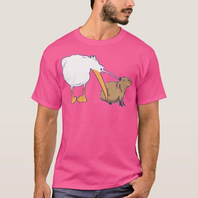 Camiseta Pelican tenta comer Capybara Funny Cute Meme (Frente)