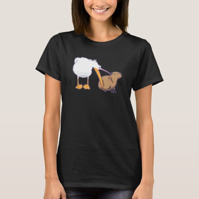 Camiseta Pelican tenta comer Capybara Funny Cute Meme (Frente)