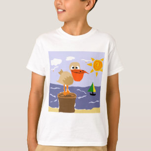 Camiseta Pelicano na arte da praia