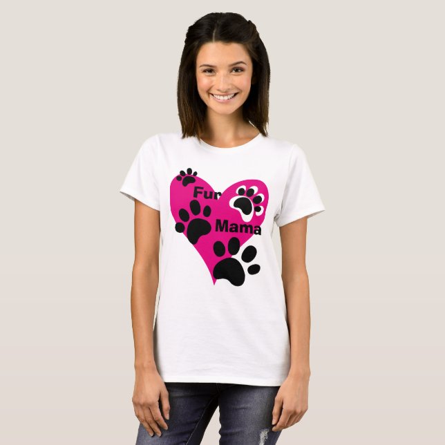 Camiseta Pelo Mama Grande Pia Rosa Imprime Pata De Coração  (Frente Completa)