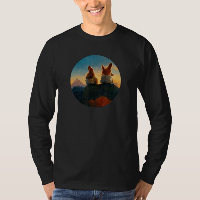 Camiseta Pembroke Cardigan Welsh Corgi Dogs Sunset Watching (Frente)